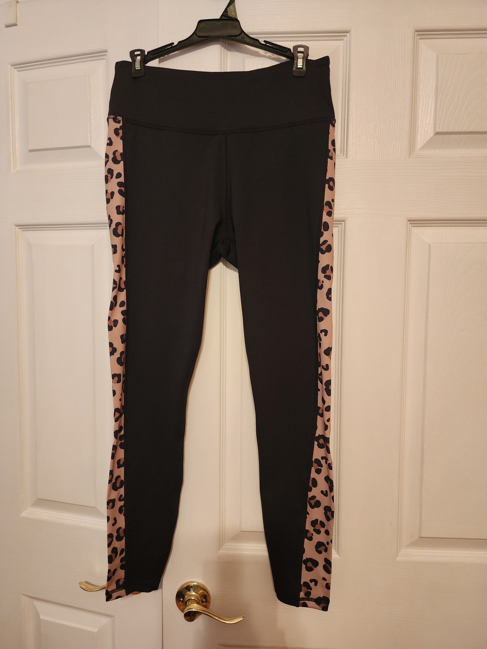 Cabana Black Leggings with Tan Leopard Side Stripes